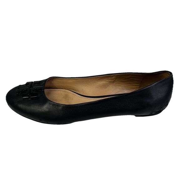 Tory Burch Lowell Ballet Flats Size 9.5 M Black Leather Logo - Picture 4 of 11